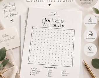 WOORDZOEKPUZZEL BRUILOFT | Bruiloftspuzzel | Minimalisme | Zwart-wit | Printbare PDF-sjabloon | Bruiloftspel | Bruiloft | Bruid en bruidegom