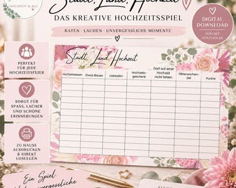 STAD, PLATTELAND, BRUILOFT | Bruiloftspel | Botanisch | Printbare PDF-sjabloon | Bruiloft | Bruid en Bruidegom