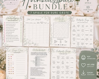 BUNDEL BRUILOFTSPELLETJES | Eucalyptus | 7 Spellen | Bruiloftspuzzels | Bruiloftsbingo | PDF-sjabloon