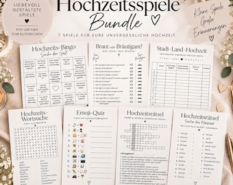BUNDEL BRUILOFTSPELLETJES | Minimalisme | Zwart-wit | 7 spellen | Bruiloftspuzzels | Bruiloftsbingo | PDF-sjabloon