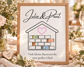 Gepersonaliseerd huwelijksgeschenk | Geldgeschenk | Roze trouwposter met bouwblokken | A4 | A3 | PDF | Huisbouw | Verhuizen