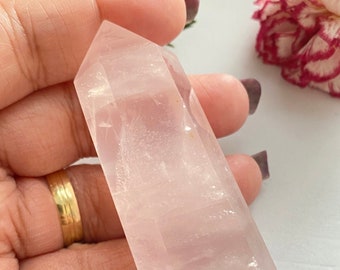 High Quality Rose Quartz Tower, Rose Quartz Point, Rose Quartz with Rainbow, Gift for Her, Crystal Home Decor, 8cm