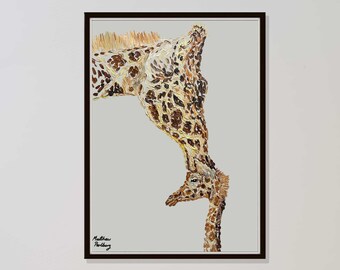 Painting of Giraffe Mother and Child 40", Original handmade oil painting on canvas, amazing painting for home By Matthew Perlberg