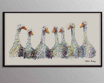 Oil Painting 55" Duck Clan, original oil Painting on canvas, Modern Art , ideal gift, animal lover, Fast Shipping, By Matthew Perlberg