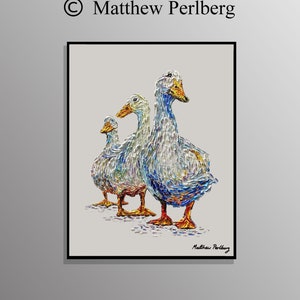 Oil Painting 30&quot; Duck in a row, original oil Painting on canvas, Modern Art, ideal gift, animal lover, Express Shipping, By Matthew Perlberg