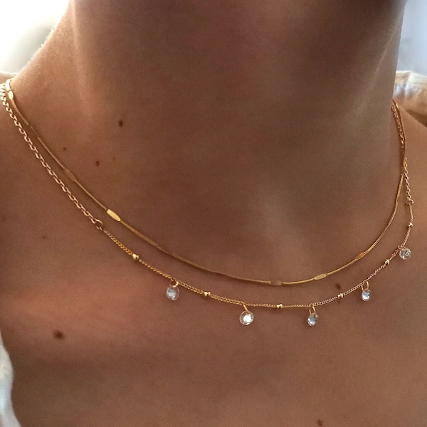 Chaine Double Tours Pour Femme  Collier Satellite Double En Plaqué Or   Collier Fin En Superposition