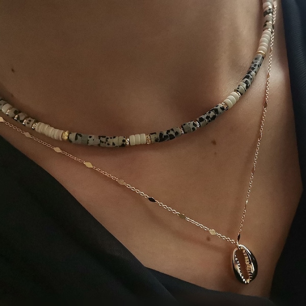 Choker-Halskette für Frauen, Boho-Chocker-Halskette aus dalmatinischem Jaspisstein