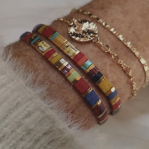 Multicolored Miyuki Bracelet Miyuki Tila Elastic Bracelet Cleor Mother-of-Pearl Bracelet