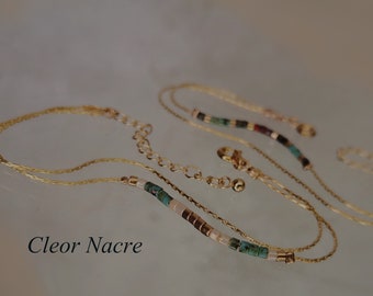 Bracelet Double Avec Perles Miyuki   Bijoux Minimaliste Pour Femme    Bracelet Perlé Sur Chaine Serpentine En 18 Carats