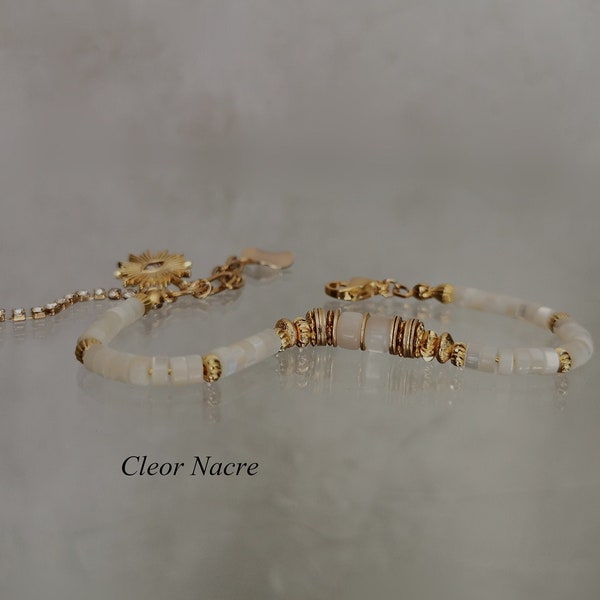 Bracelet Perles Nacre Pour Femme Bijoux Fantaisie Breloque Mauvais Œil  Bijoux Chic Réglable Plaqué Or