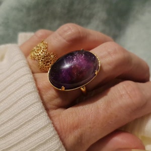 Amethyst Natural Stone Ring Adjustable Fancy Ring With Natural Stone Brass Jewelry Gilded with 24 Carat Fine Gold