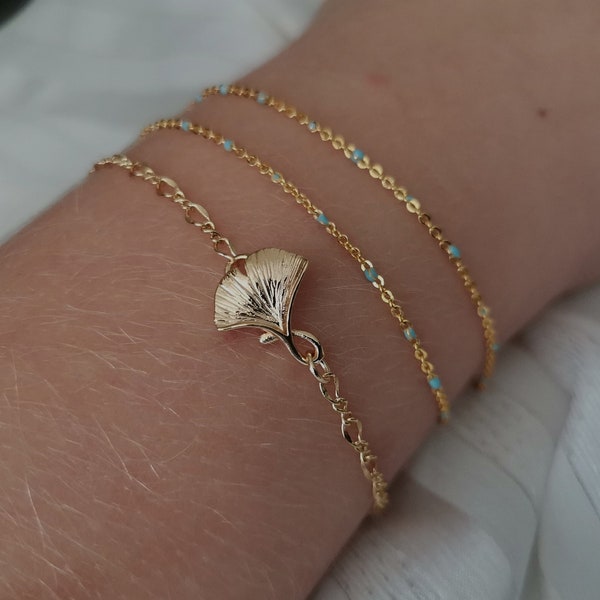 Goldenes Ginkgo-Blatt-Armband Ginkgo-Armband aus 18 Karat vergoldetem Ginkgo-Anhänger-Schmuck für Frauen