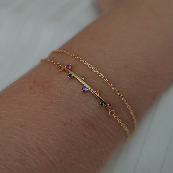 Bracelet in 2 Turns For Women Double Wrist Chain With Pendant Bracelet Double Gold Plated Chain 2 Row With Multicolored Zircons