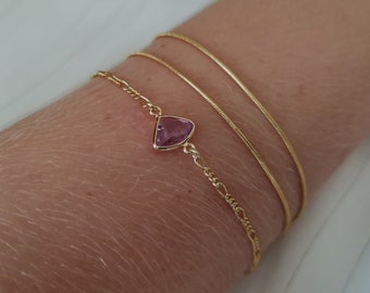 Bracelet Plaqué Or Pour Femme Association de Bracelet Au Choix  Chaine Serpentine Double Rang  Gourmette Fine Pendentif Violet