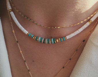 Collier Heishi Pour Femme   Collier En Pierre Naturelle Coquillage  Collier Turquoise Blanc