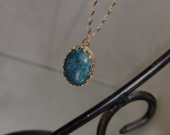 Chaine Longue  Pendentif Pierre  Collier Bohème Pierre Naturelle Turquoise Tibétaine Doré à L'Or 24 Carats