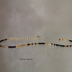 Very Fine Bracelet For Women Minimalist Jewelry In Black Golden Miyuki Beads Adjustable In 18 Carat Gold Plated