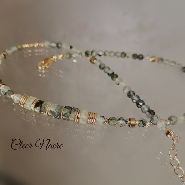 Semi Precious Stone Necklace For Women Green Prehnite Bead Necklace Real Stone Jewelry