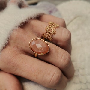 Sunstone Ring For Women Adjustable Oval Ring Natural Stone Sunstone Semi Precious Stone Jewelry