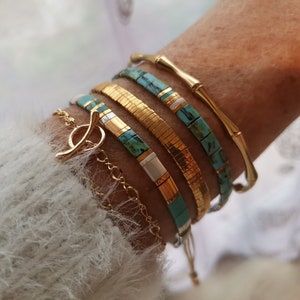 Golden Turquoise Beaded Bracelet For Women Elastic Miyuki Tila Bracelet Set of Bracelets for Women