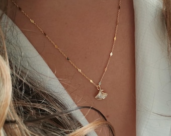 Ginkgo Pendant Necklace For Women Fine Chain Ginkgo Leaf Pendant Gold Ginkgo Necklace