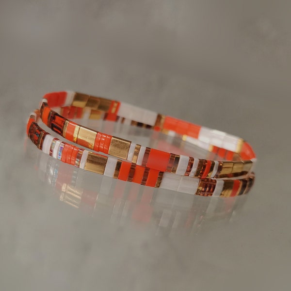 Bracelet Tila Orange Doré Blanc  Bracelet Couleurs Vives Pour Femme   Bracelet Miyuki Tila Sur Mesure