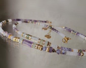 Amethyst-Quarz-Halskette für Frauen, Halbedelstein-Halskette, handgefertigter Naturstein-Schmuck