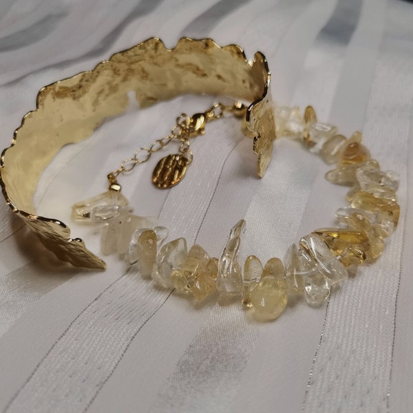 Citrine Stone Bracelet Yellow Citrine Beads Bracelet For Women Golden Irregular Bangle Bracelet