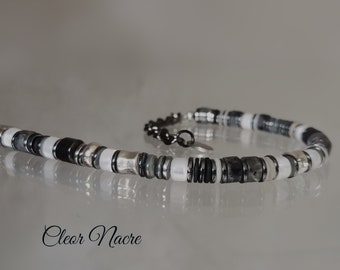 Men's Beaded Bracelet Labradorite and Black White Mother-of-Pearl Bracelet Natural Stone Bracelet For Men