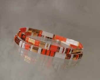 Bracelet Tila Orange Doré Blanc  Bracelet Couleurs Vives Pour Femme   Bracelet Miyuki Tila Sur Mesure