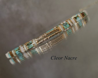 Miyuki Tila Bracelet For Women Japanese Bracelet In Glass Beads and Gold Plated Trendy Fashion Bracelet In Golden Turquoise Beads