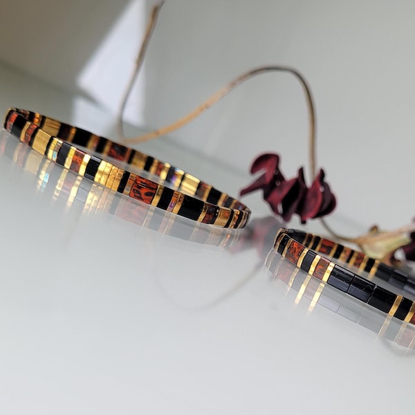 Tila Miyuki Bracelet for Women, Red and Black Beaded Bracelet, Japanese Duo/Trio Bracelet, Trendy Chic