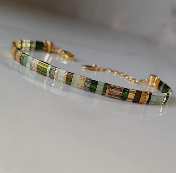 Bracelet Couleur Vert d'Eau Pour Femme  Bracelet Perles Tila Miyuki Vert  Bracelet Tila  Réglable