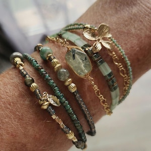 Multi-row bracelet for women Boho wrap bracelet Multi-turn bracelet Seed beads Water green jewelry