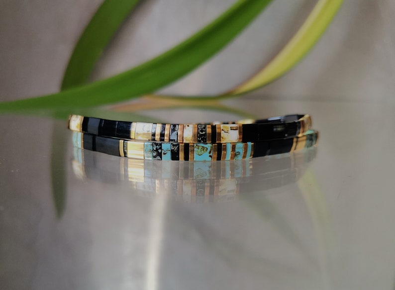 Miyuki Tila Bracelet For Women / Men Japanese Beads Bracelet Black Blue Gold Beads Bracelet image 5