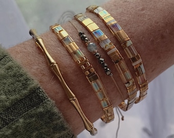 Dames kralen armbanden, transparante gouden Miyuki Tila armband, chique en elegante sieraden voor vrouwen