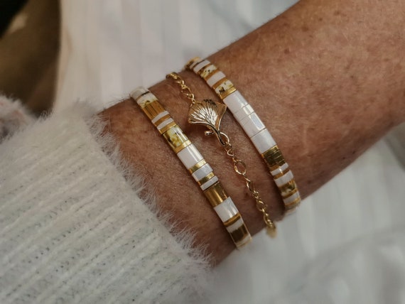 Set de 3 bracelets perles coloris noir, argent, doré femme