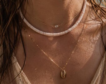 Boho Necklace for Women, Length of Your Choice, Glamorous Beach Necklace, Light Pink, Pearl and Shell Necklace