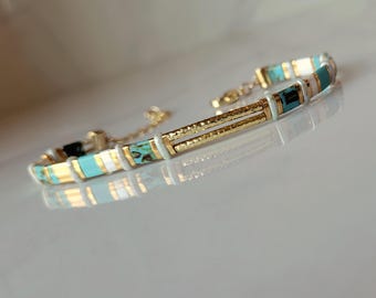 Pulsera Miyuki ajustable para mujer, pulsera de cuentas de vidrio japonesas, pulsera de cuentas turquesas y doradas