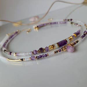 Amethyst Quartz Necklace For Women Lepidolite Moonstone Necklace Natural Stone Handmade Jewelry