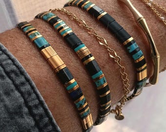 Tila Bracelet For Women In Miyuki Beads Of Your Choice Turquoise Black Miyuki Tila Bracelet Set