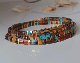 Elastische Japanse kralenarmband, Miyuki Tila-armband, alle maten, Tila-glaskralenarmband