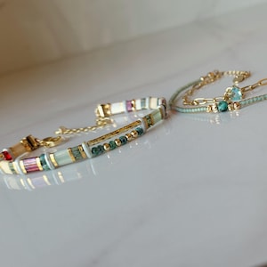 Green Japanese Miyuki Bracelet Or Beaded Bracelet In 2 Turns Paperclip Chain Jewelry Set For Women