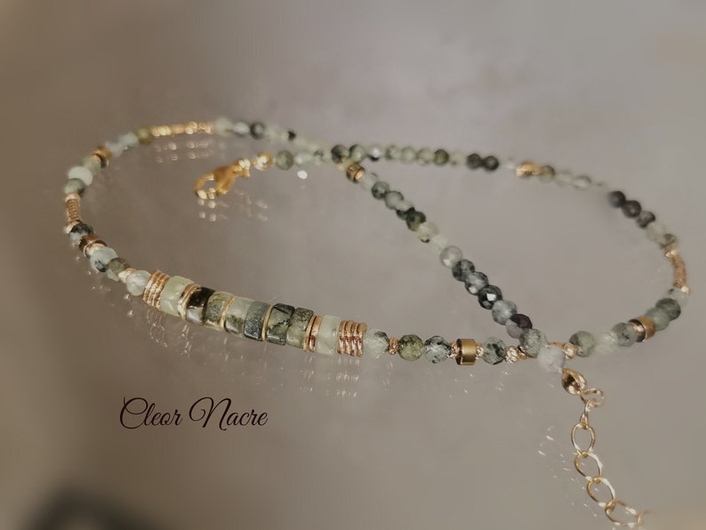 Semi Precious Stone Necklace For Women Green Prehnite Bead Necklace Real Stone Jewelry image 1