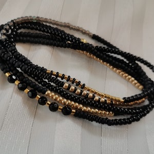 Bracelet Perles Noires Pour Femme Bracelet Multi Tours Noir Doré Bracelet Wrap Bohème Chi image 2