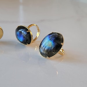 Oval Blue Labradorite Ring Adjustable Ring Natural Labradorite Stone Genuine Stone Ring