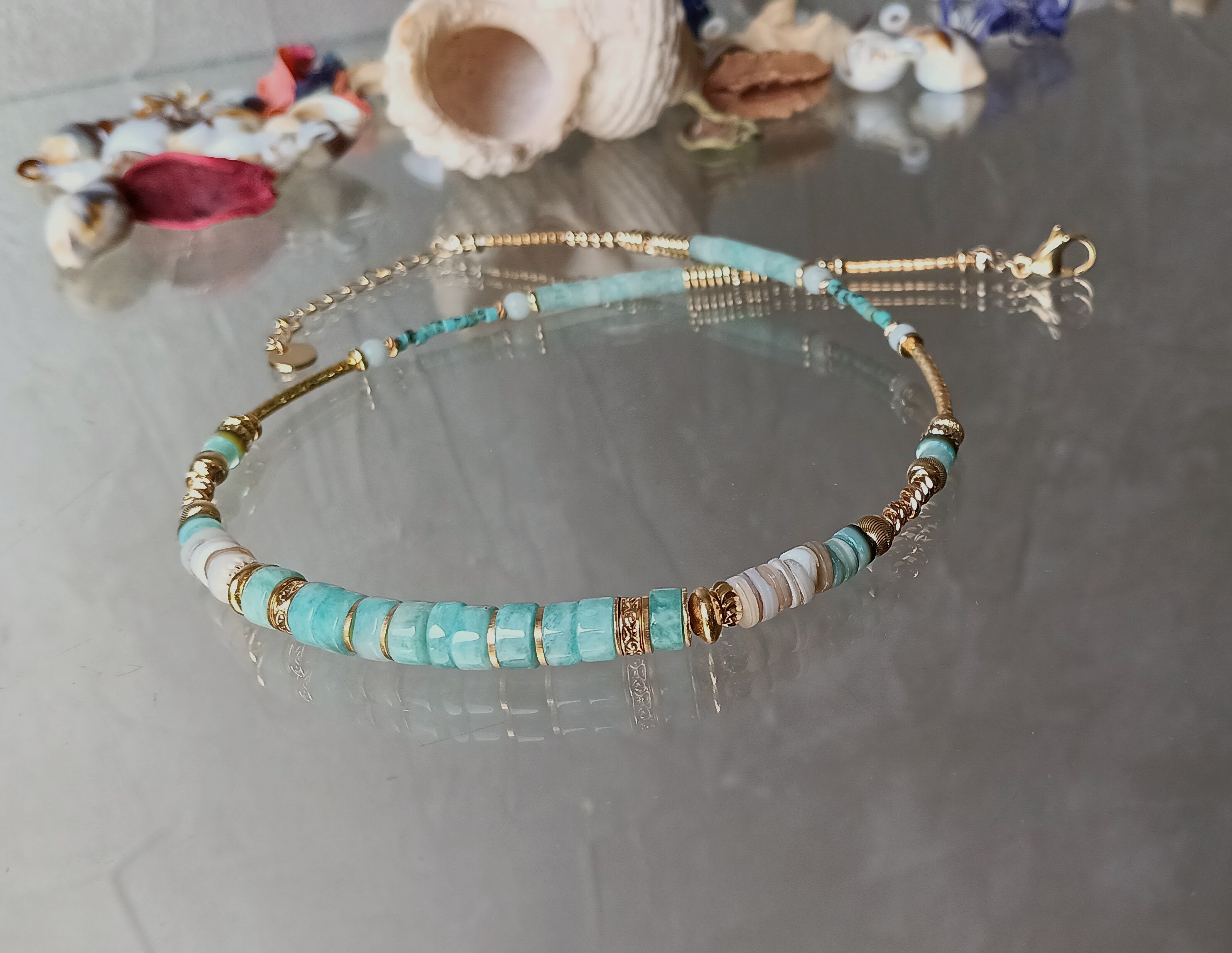 Collier Vague Océan Jewelry - Pendentif Inspirant Bleu Ajustable Cadeau Femme