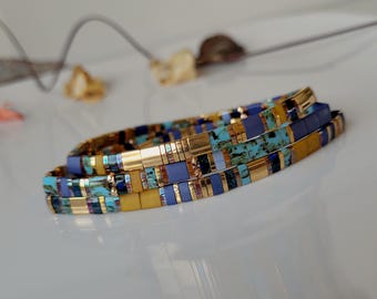 Women&#39;s Bracelet Tila Beads Japanese Flat Bracelet Blue Beaded Bracelet