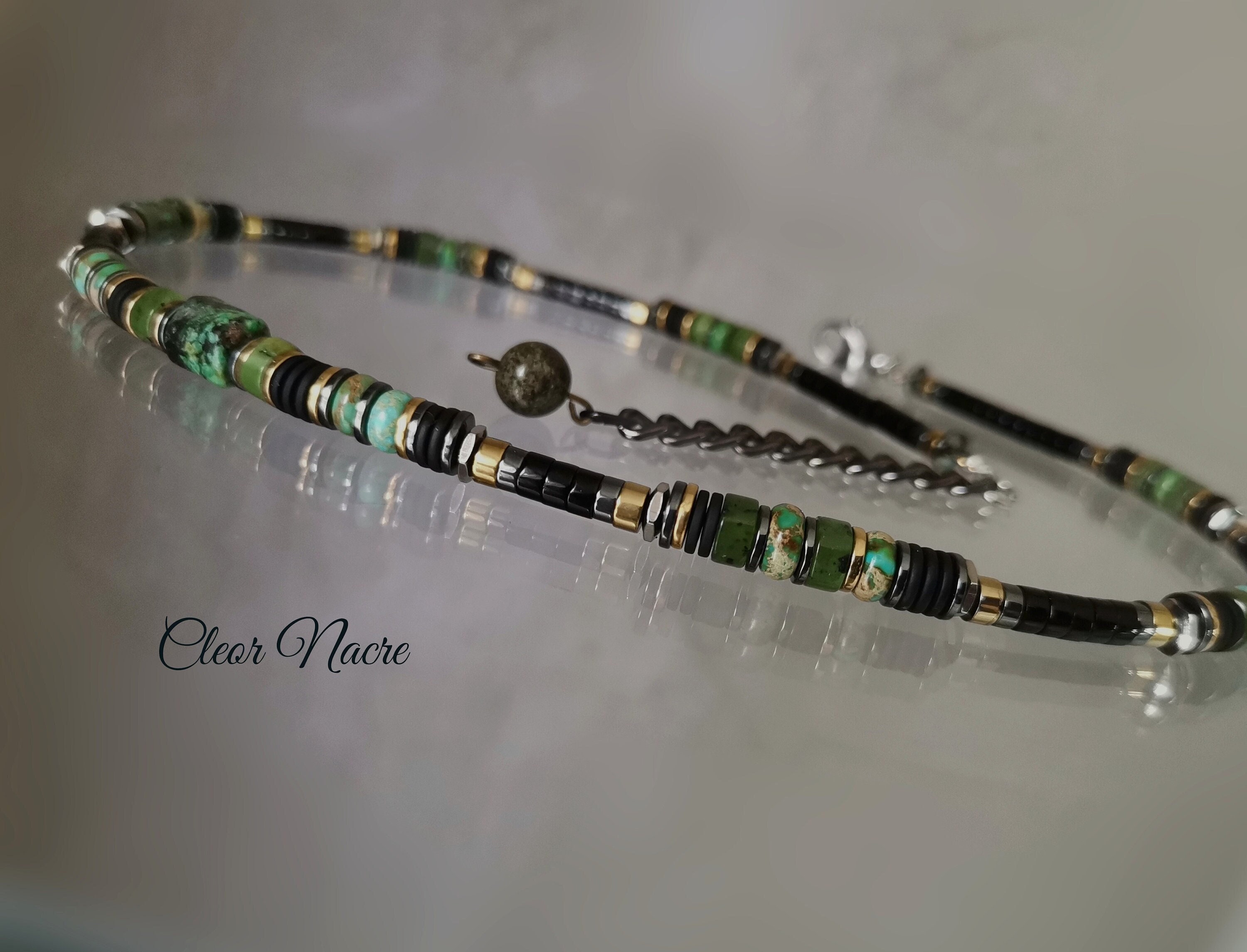 African Turquoise Stone Necklace Onyx Beaded Necklace For Men Atypical Chic Jewelry