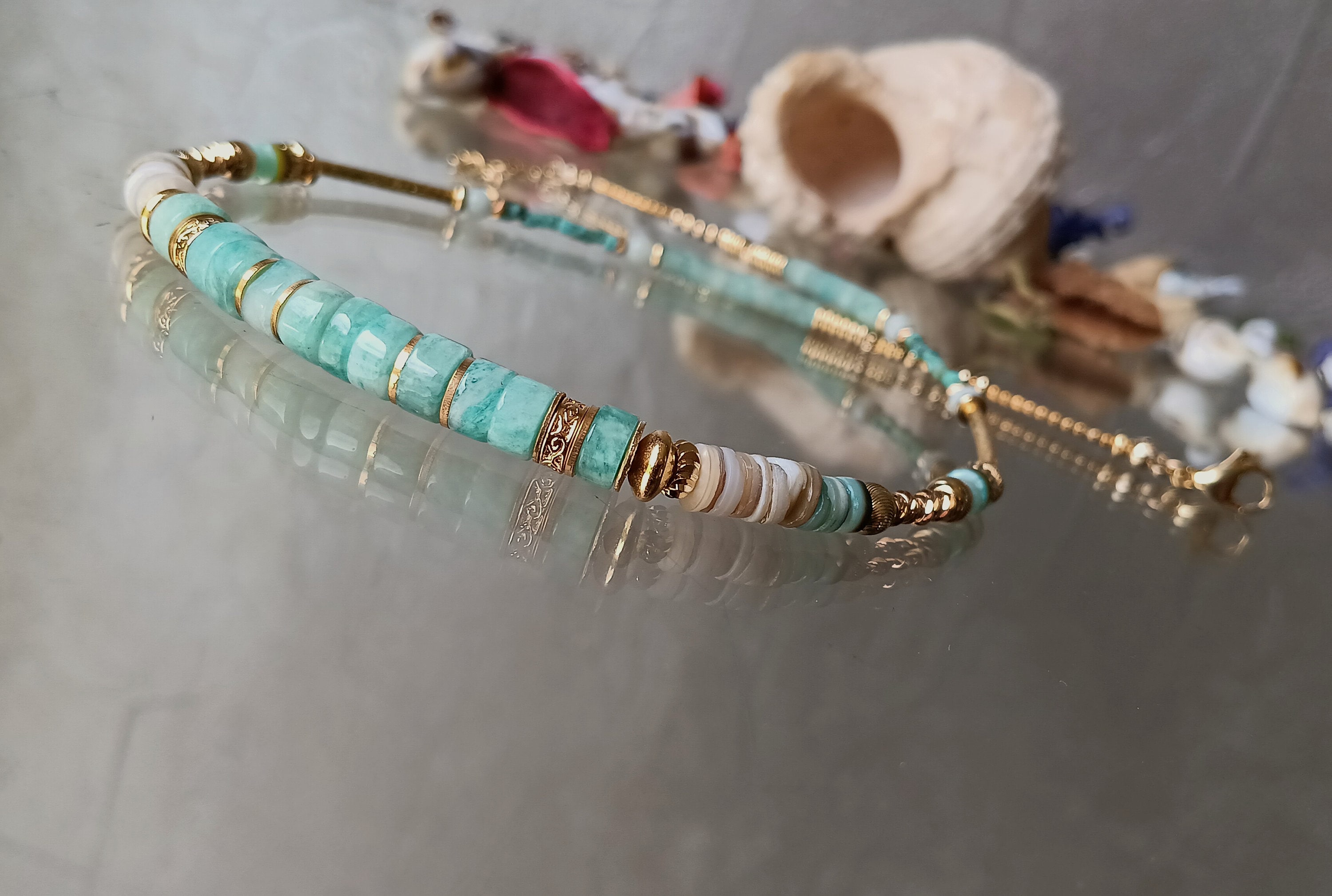Collier Perles Soie Bambou Fines Lignes Azur main image 1